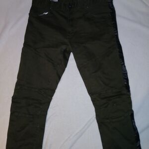 Men's Dark Green Chinos with Black Accents